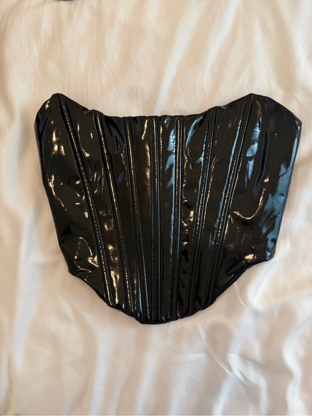 Oh Polly Black Vinyl Strapless Push Up Corset Top - Picture 5 of 9